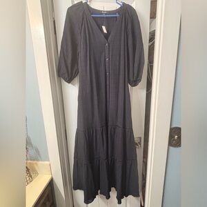 Madewell Navy Button-Front Tiered Maxi Dress